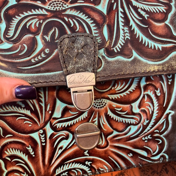 Patricia Nash Locri C/B Turquoise Hand Tooled Leather crossbody Handbag - Picture 12 of 15